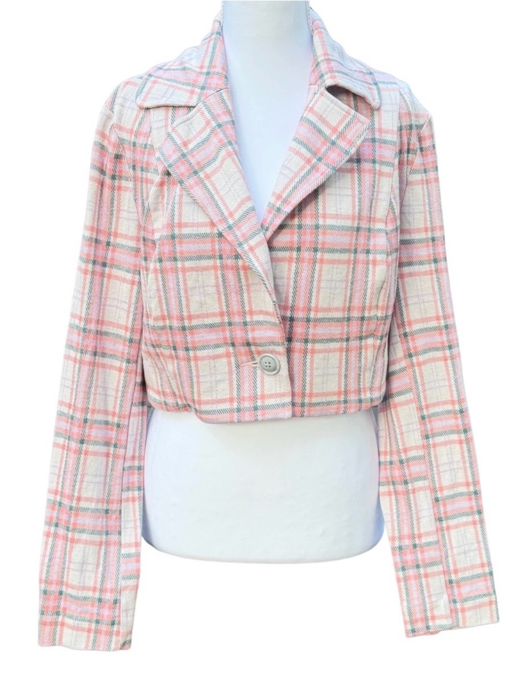 CAbi S Plaid Cropped Blazer Jacket Pink Check Career Stretch Style 6257